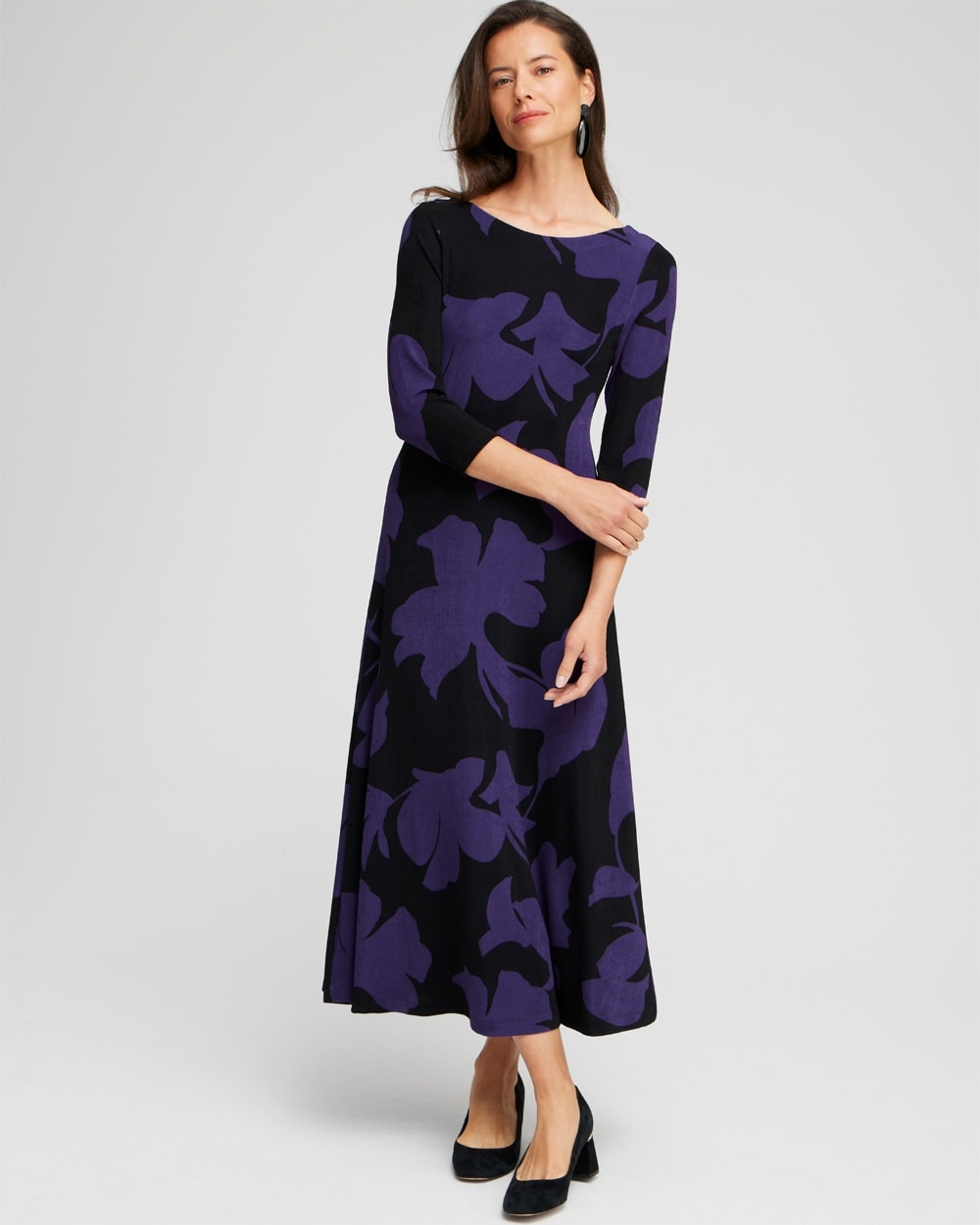 Chico's Dresses & Skirts | Travelers™ Print V-back Maxi Dress Midnight Violet