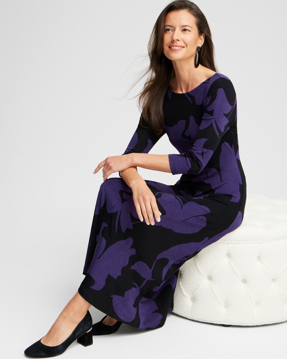 Chico's Dresses & Skirts | Travelers™ Print V-back Maxi Dress Midnight Violet