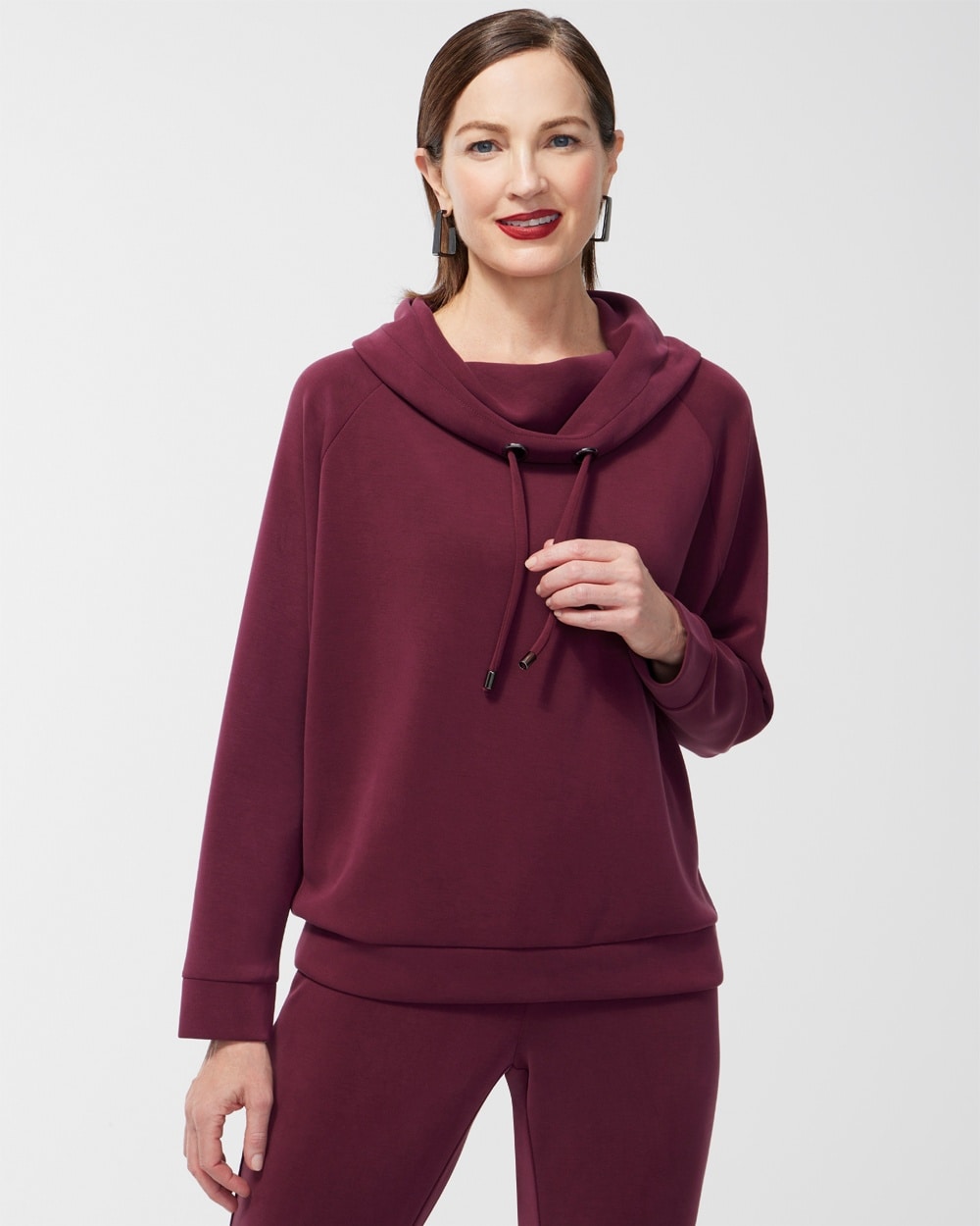 Chico's Activewear | Zenergyu00AE Sueded Scuba Cowl Neck Pullover Deep Merlot