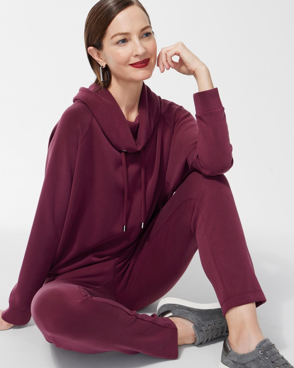 Chico's Activewear | Zenergyu00AE Sueded Scuba Cowl Neck Pullover Deep Merlot