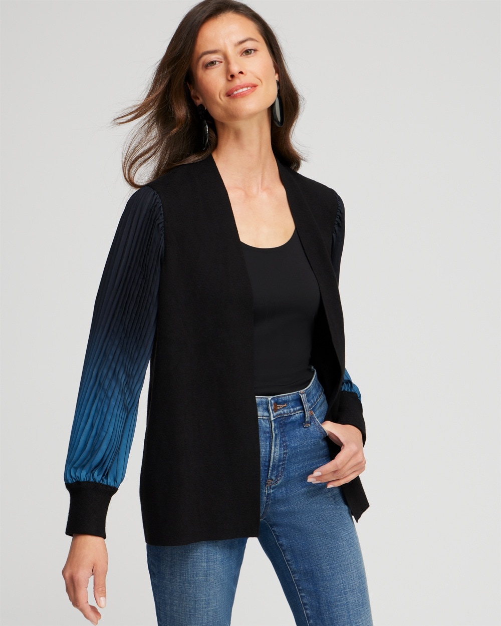 Chico's Sweaters | Cashmere Blend Pleated Cardigan Black