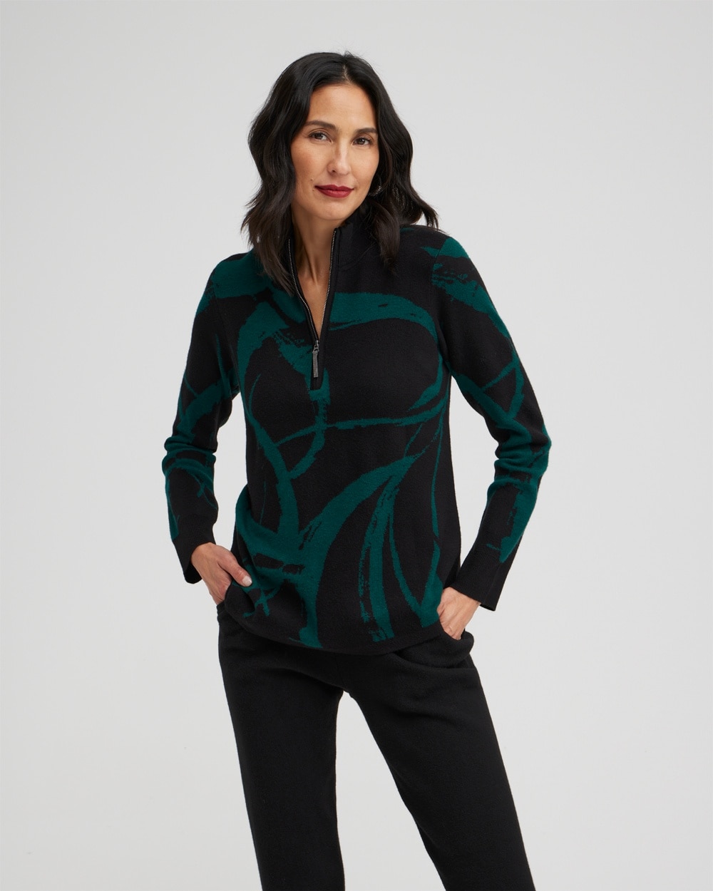 Chico's Sweaters | Zenergy Luxe Cashmere Blend Mock Neck Sweater Enchanted Forest