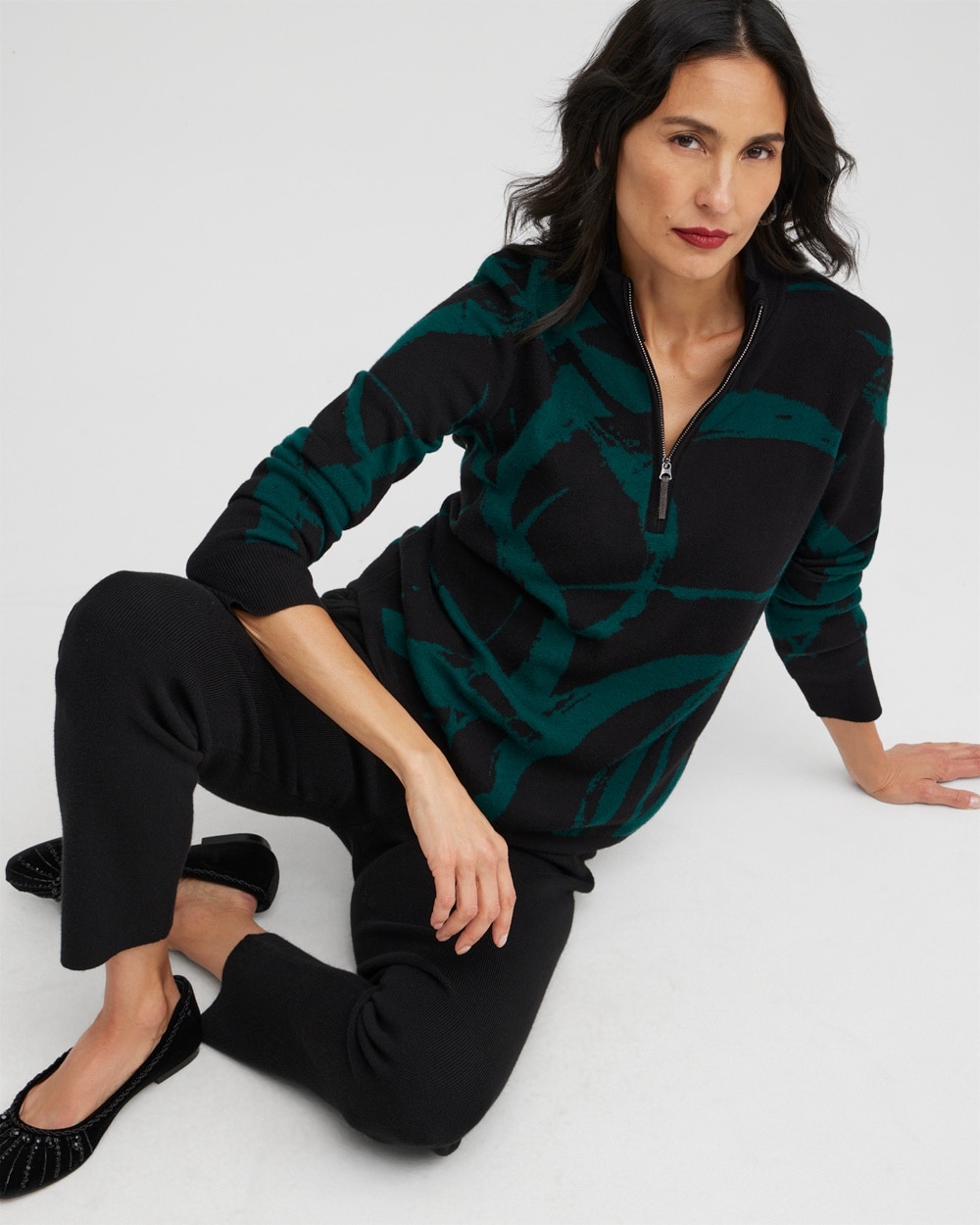 Chico's Sweaters | Zenergy Luxe Cashmere Blend Mock Neck Sweater Enchanted Forest