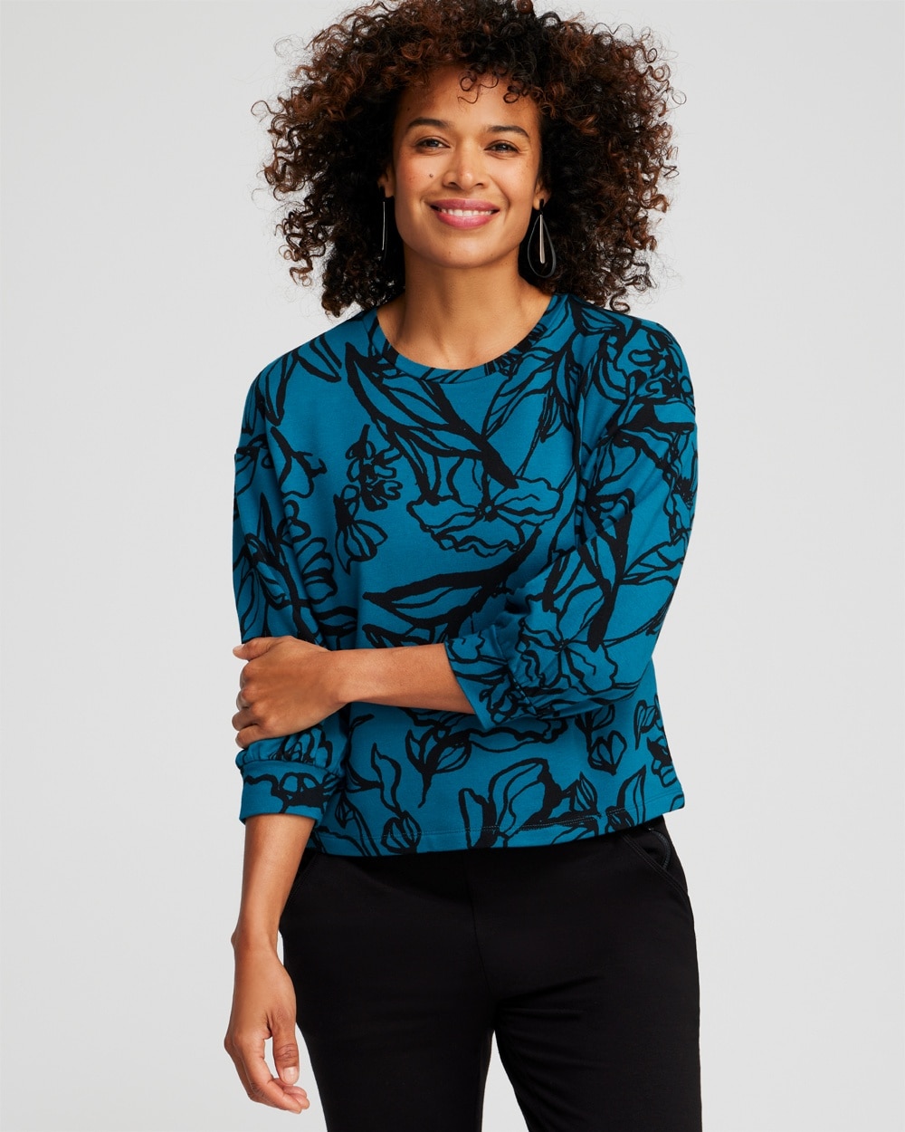 Chico's Activewear | Zenergy® French Terry Blouson Sweatshirt Moonlit Teal