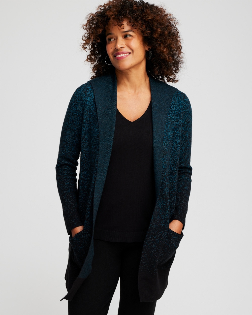 Chico's Sweaters | Zenergy Luxe® Cashmere Blend Ombre Cardigan Moonlit Teal