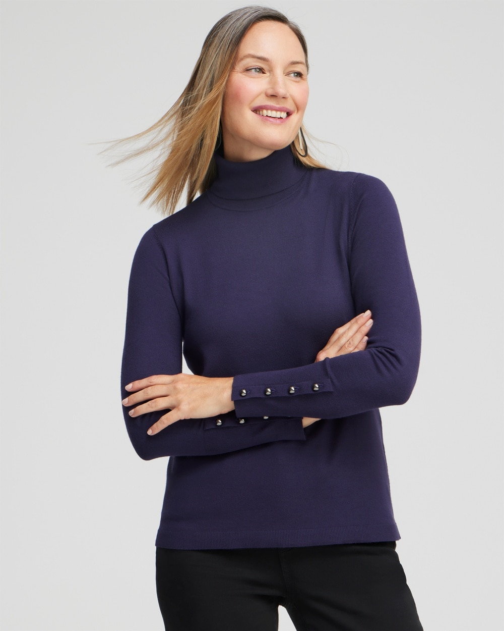 Chico's Sweaters | Button Cuff Turtleneck Sweater Dewberry