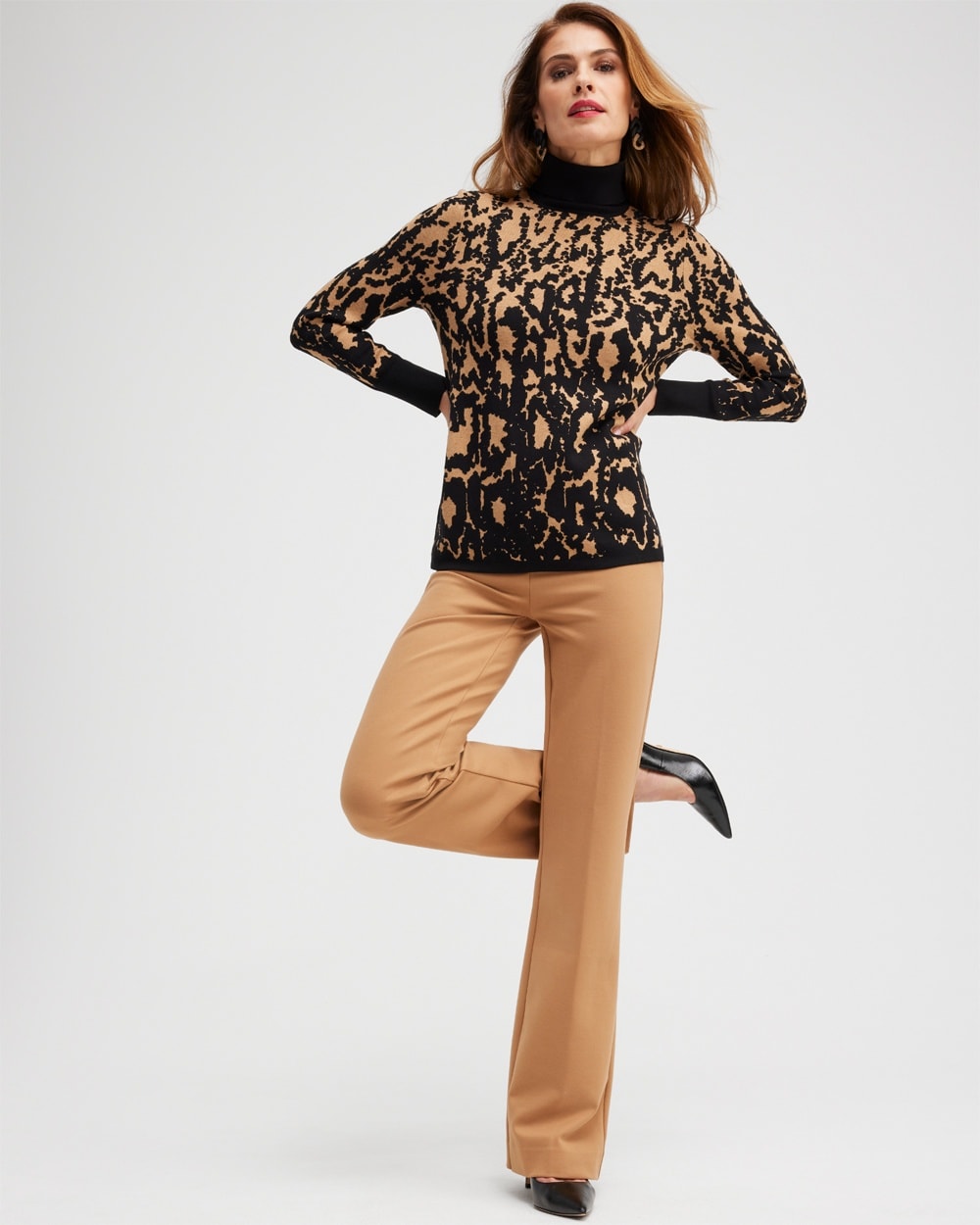 Chico's Sweaters | Jacquard Animal Print Turtleneck Sweater Camel