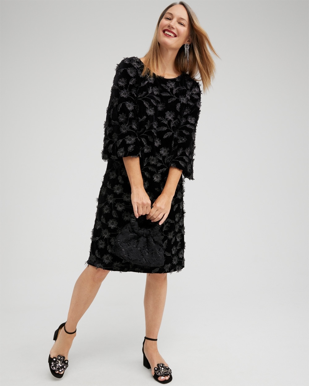 Chico's Dresses & Skirts | Velvet Applique Bell Sleeve Dress Black