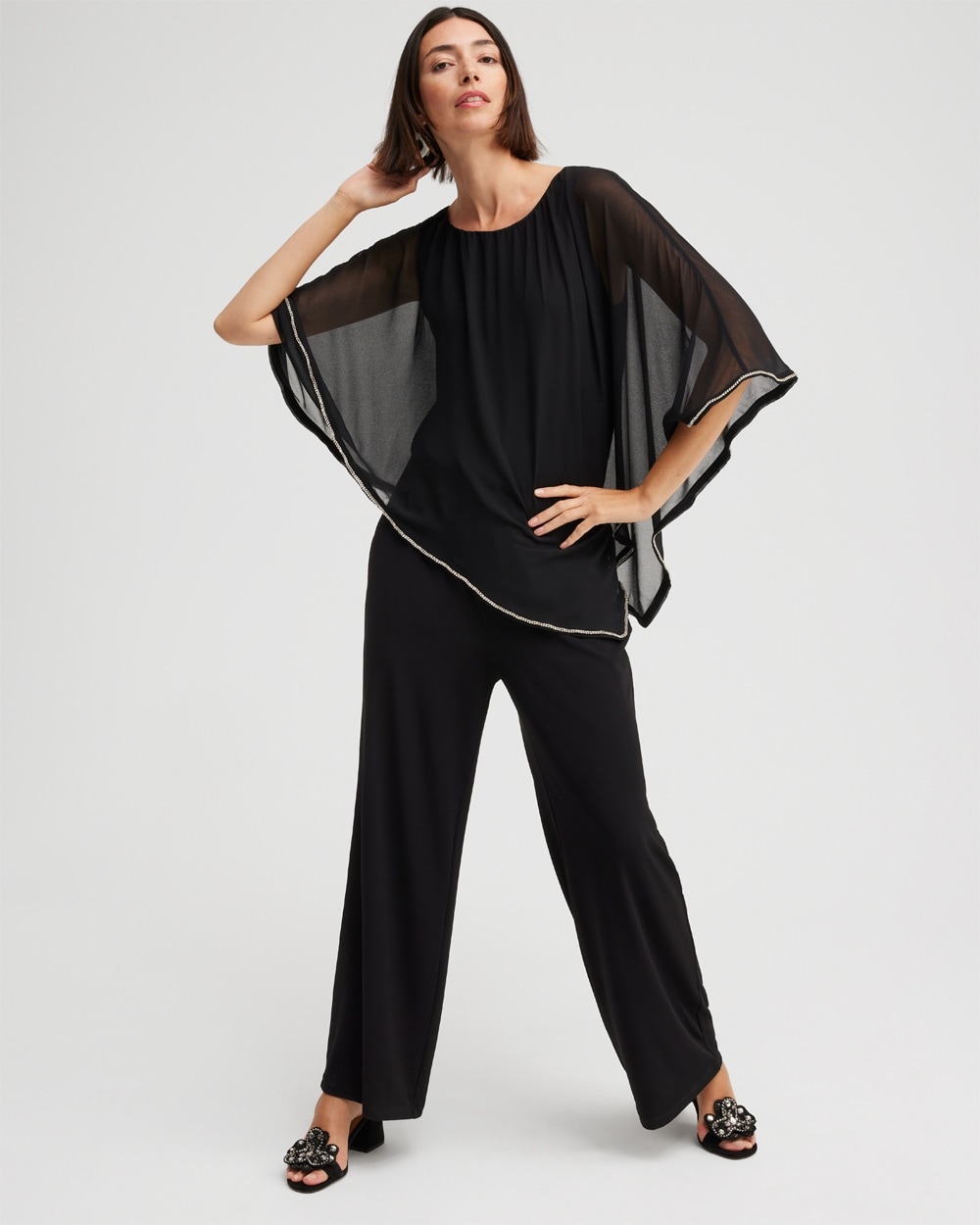 Chico's Dresses & Skirts | Embellished Chiffon Jumpsuit Black