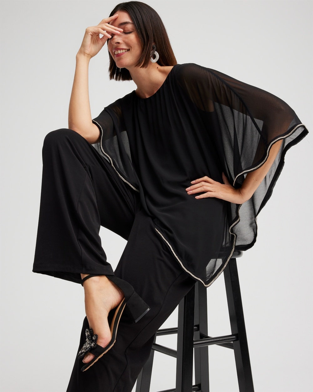 Chico's Dresses & Skirts | Embellished Chiffon Jumpsuit Black