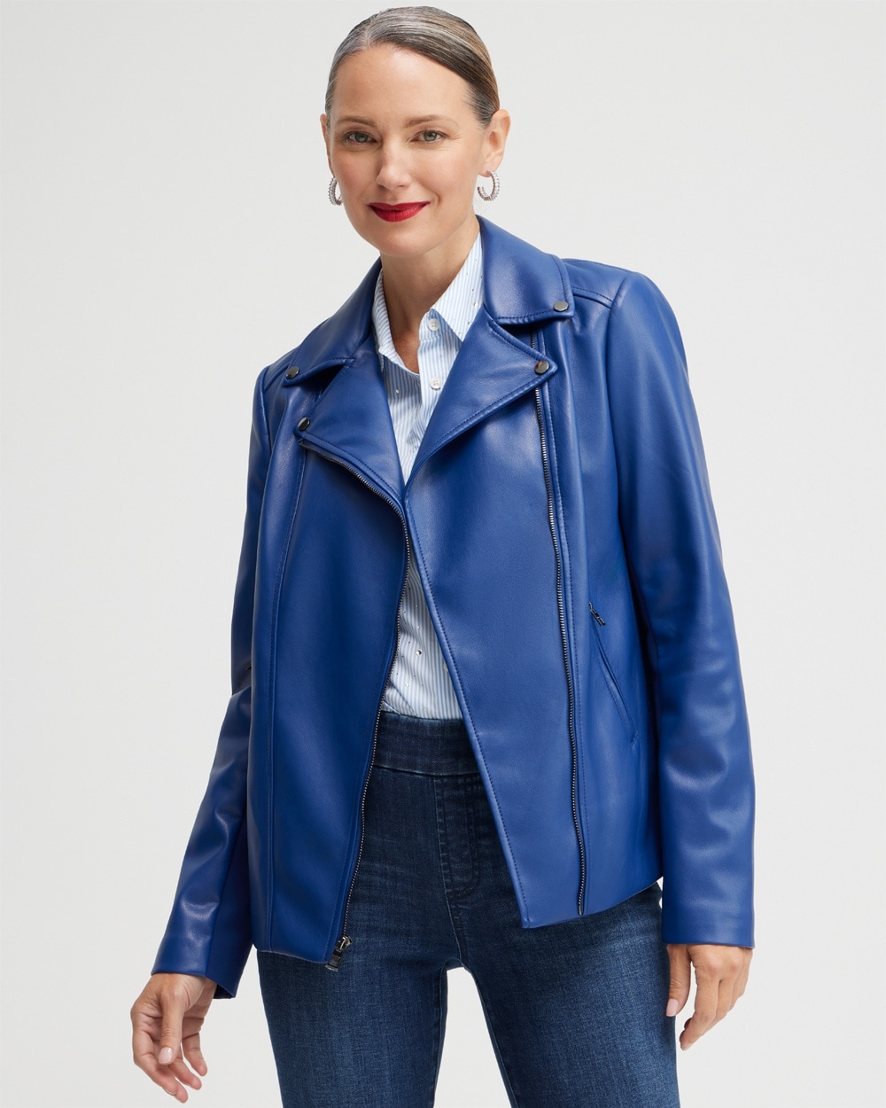 Chico's Jackets & Coats | Faux Leather Moto Jacket Spectra Blue