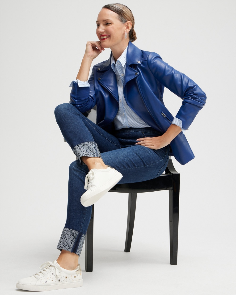 Chico's Jackets & Coats | Faux Leather Moto Jacket Spectra Blue