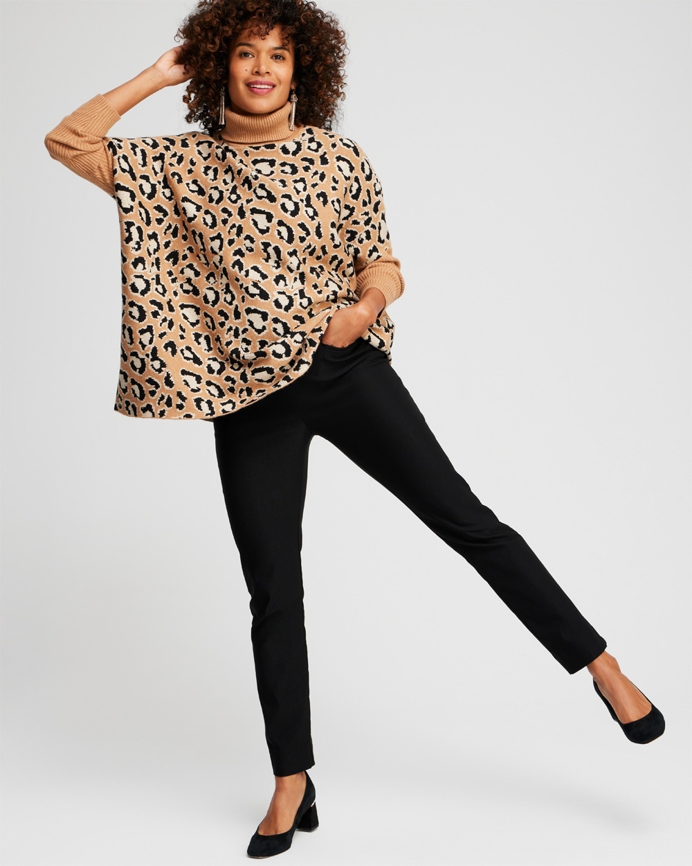 Chico's Sweaters | Animal Print Turtleneck Pullover Sweater Camel