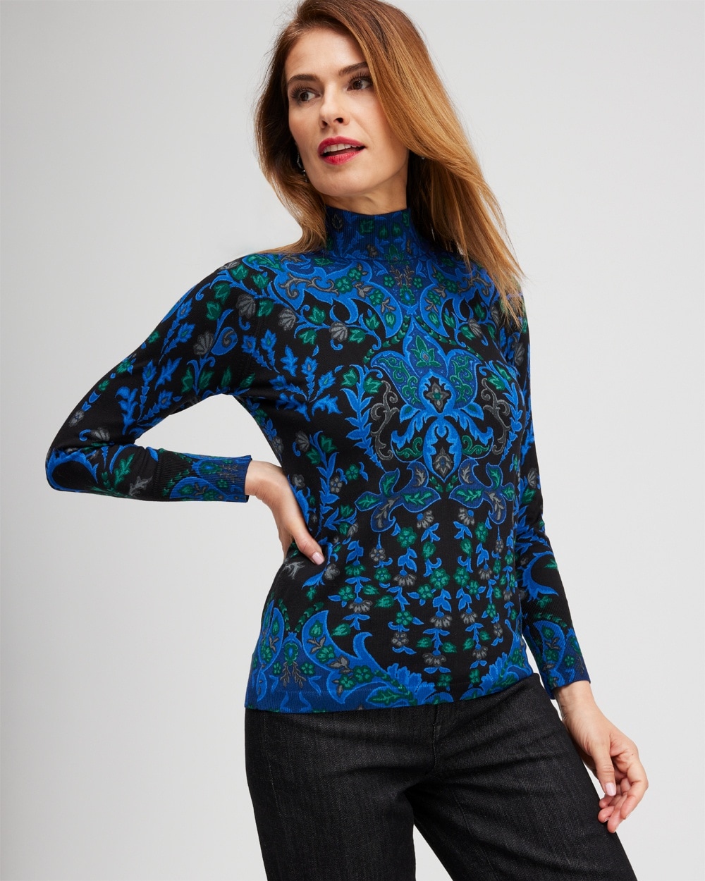 Chico's Sweaters | ECOVERO Medallion Turtleneck Sweater Cobalt Night