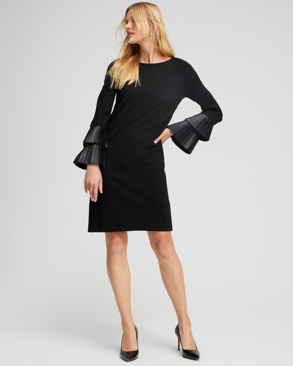 Chico's Dresses & Skirts | Ponte Faux Leather Cuff Dress Black