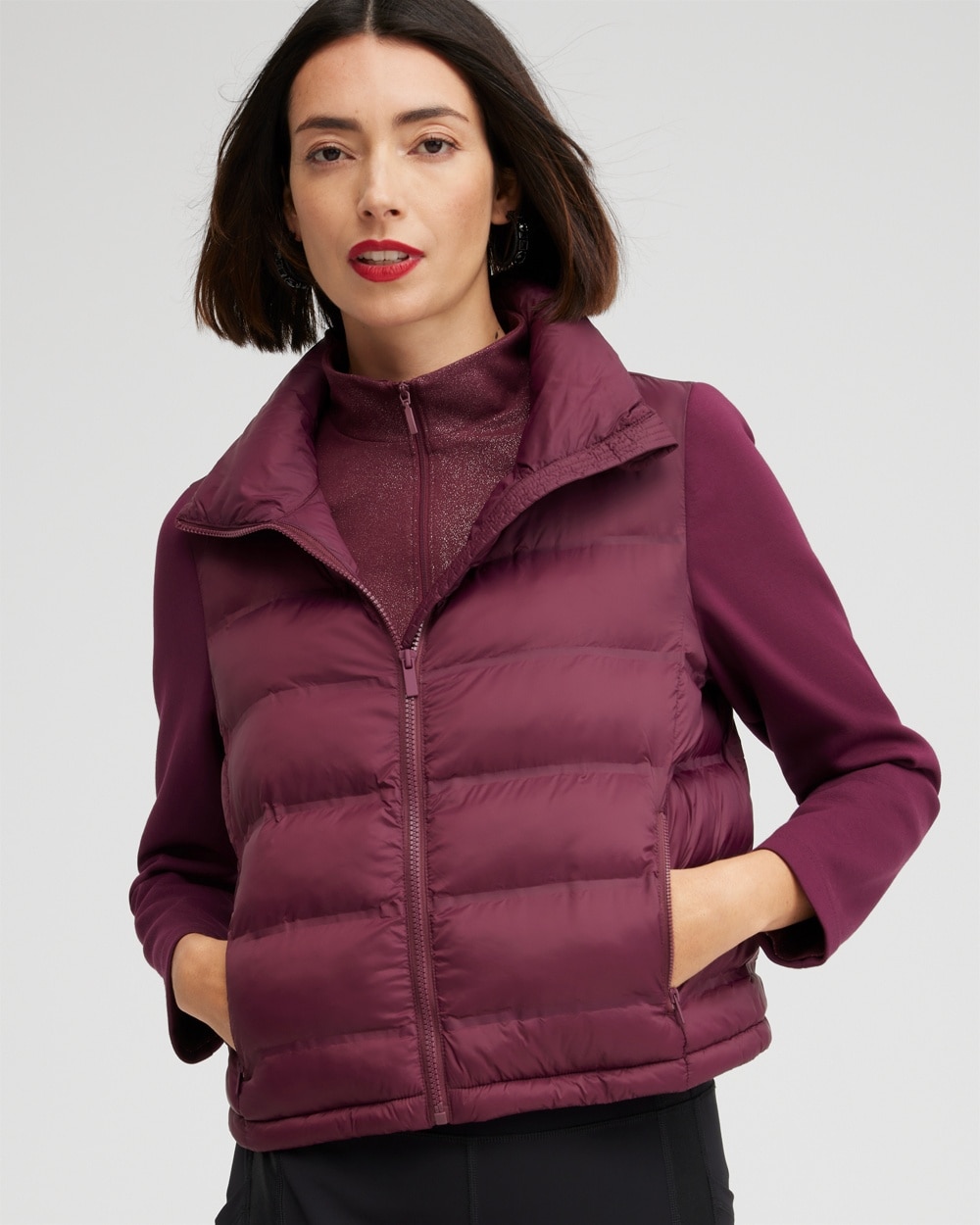 Chico's Jackets & Coats | Zenergy Scuba Mix Jacket Deep Merlot