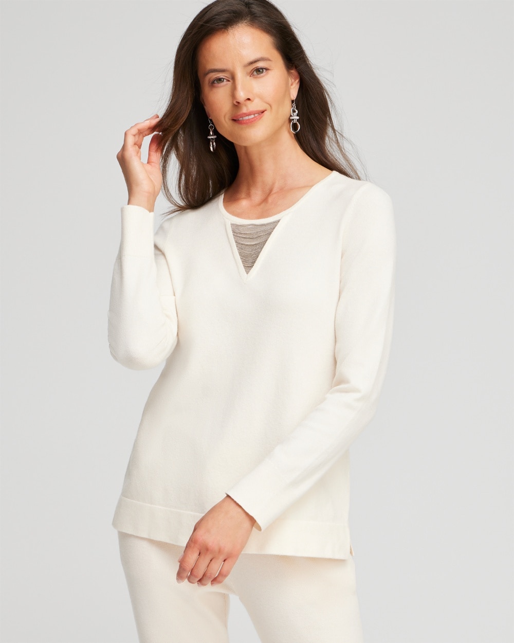 Chico's Sweaters | Zenergy Luxe® Cashmere Blend Ball Chain Sweater English Cream