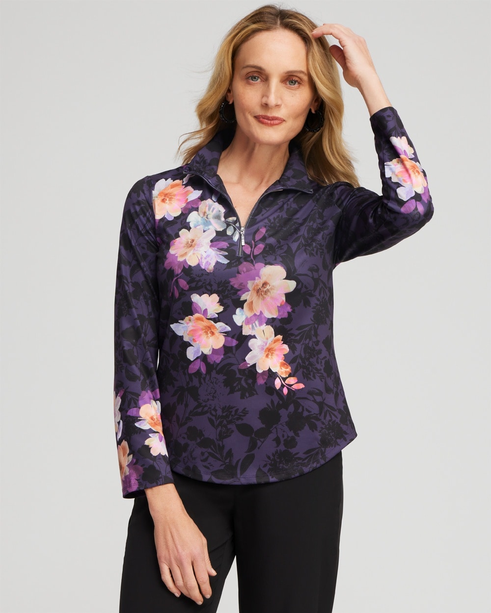 Chico's Activewear | Zenergy® UPF Floral Long Sleeve Top Dewberry