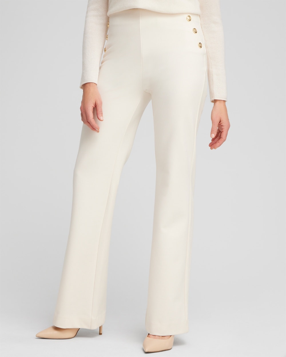 Chico's Pants | Ponte Button Flare Pants English Cream