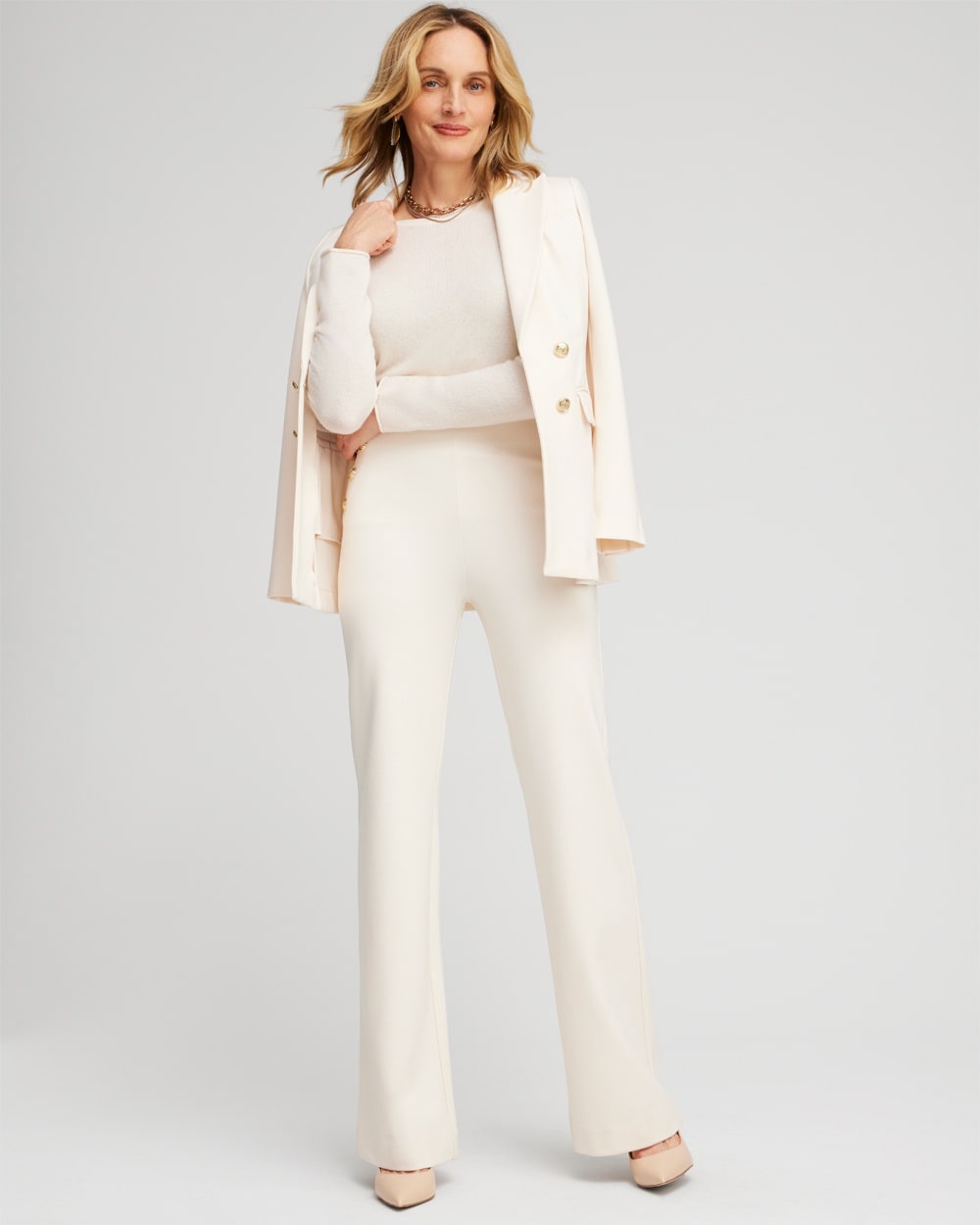 Chico's Jackets | Petite Ponte Button Flare Pants English Cream