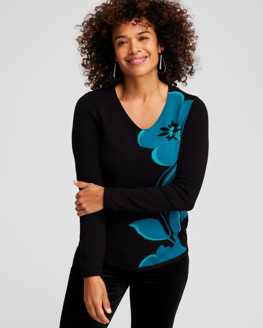 Chico's Sweaters | Spun Rayon Colorblock V-neck Pullover Sweater Moonlit Teal