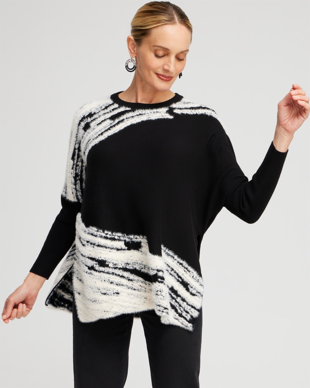 Chico's Scarves | Cashmere Blend Jacquard Sweater Poncho Black