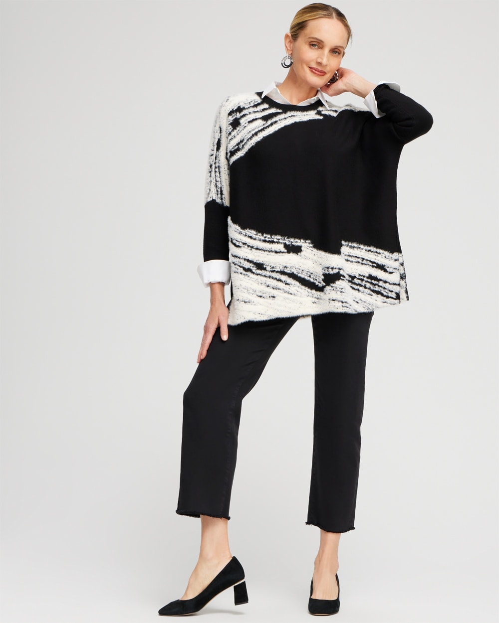 Chico's Scarves | Cashmere Blend Jacquard Sweater Poncho Black