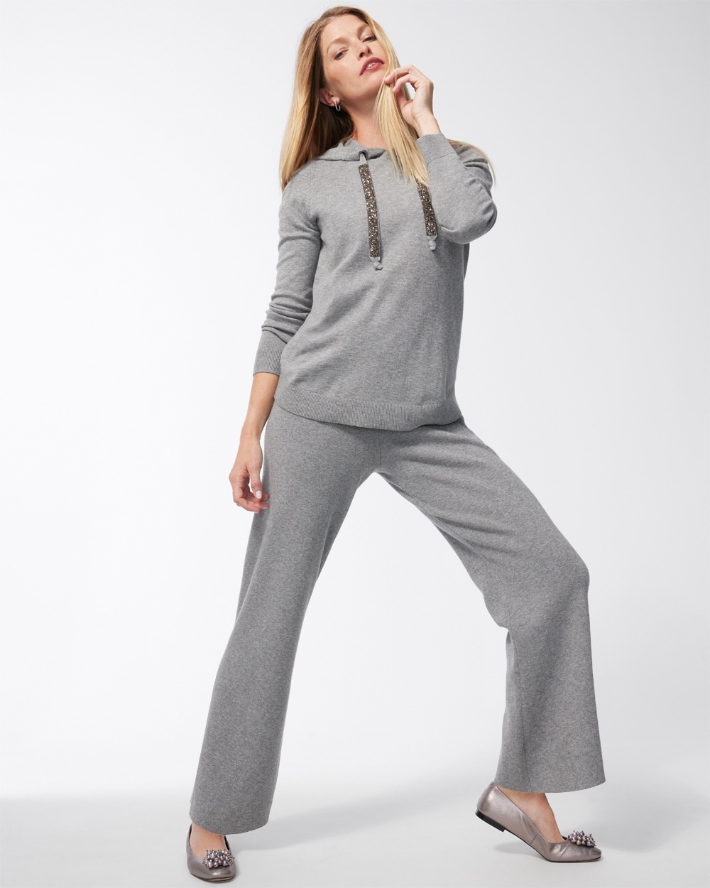 Chico's Pants | Zenergy Luxe Cashmere Blend Wide Leg Pants Moon Shade Gray Heather