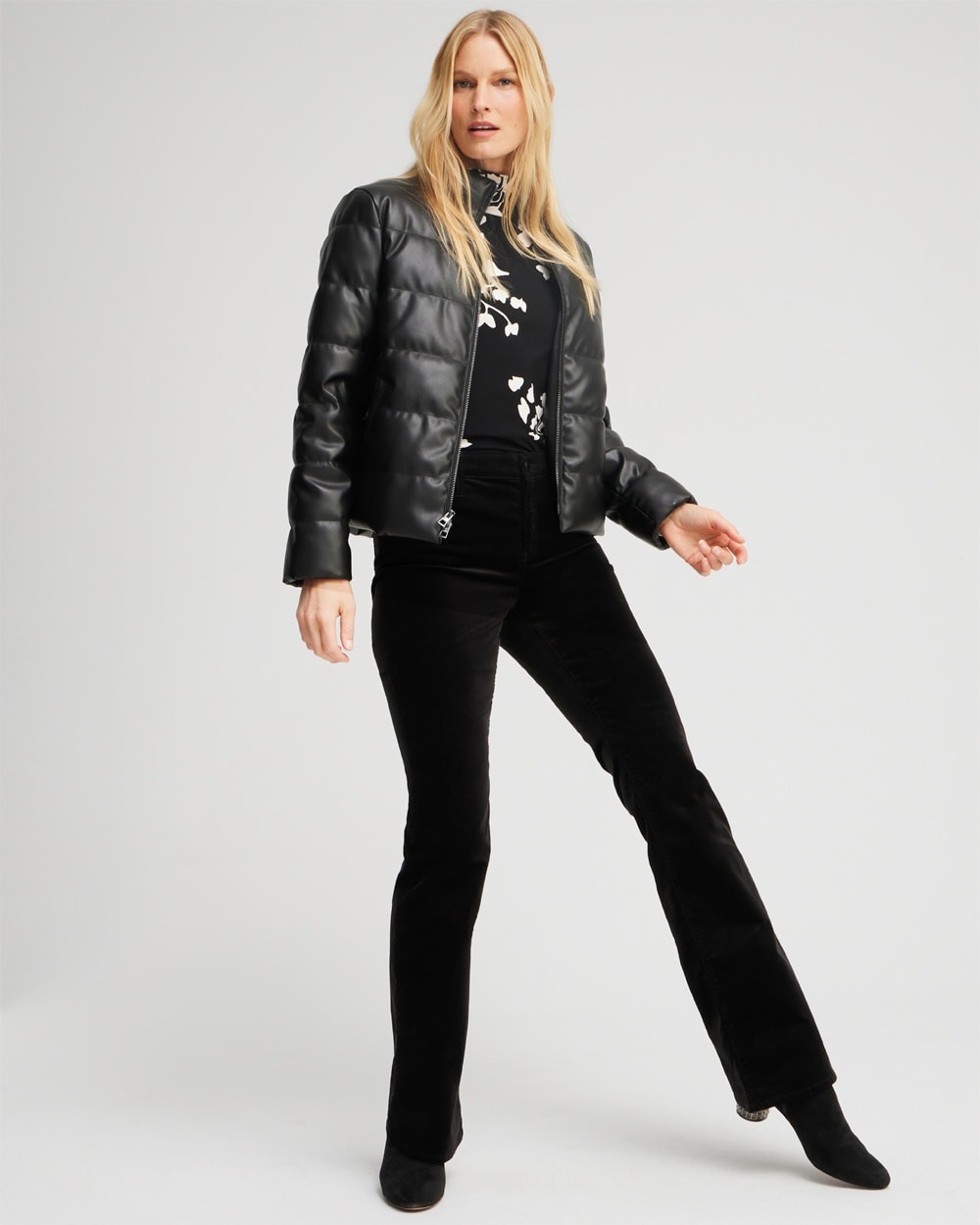 Chico's Jackets & Coats | Faux Leather Puffer Jacket Black