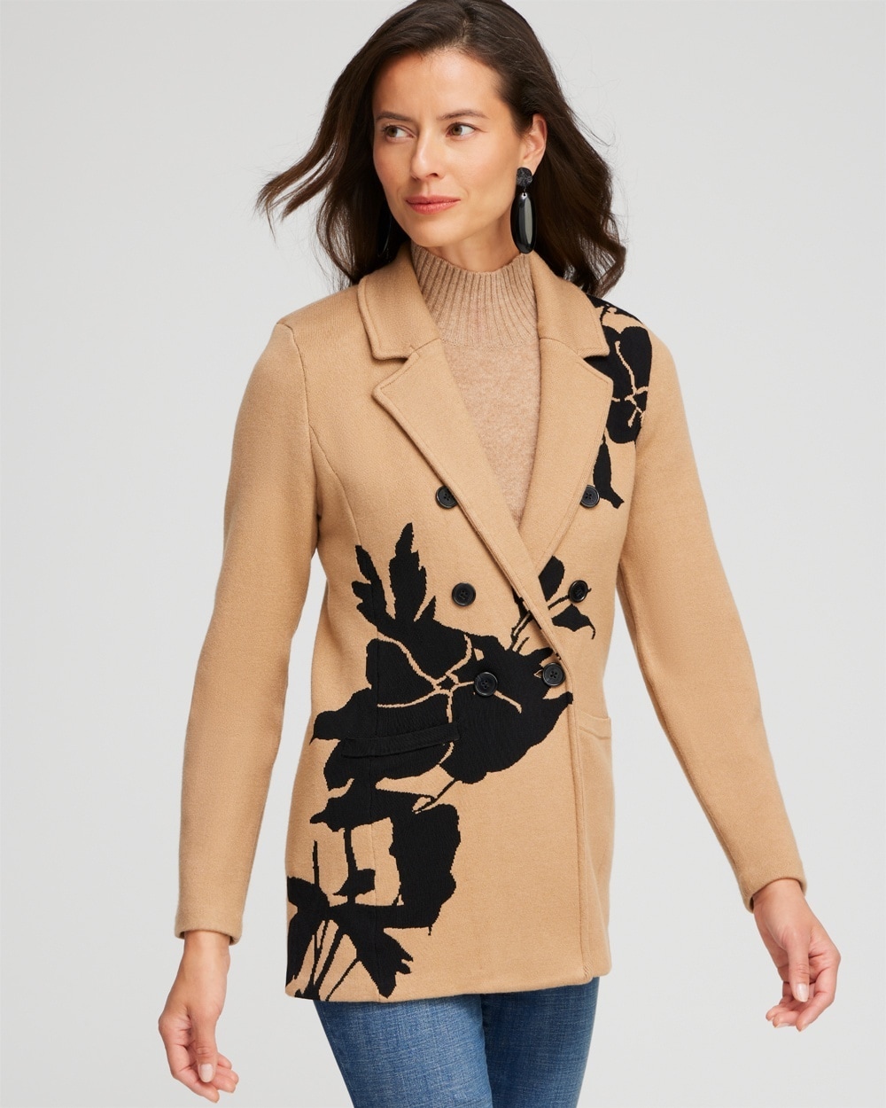 Chico's Sweaters | Leaf Print Cardigan Jacket Camel