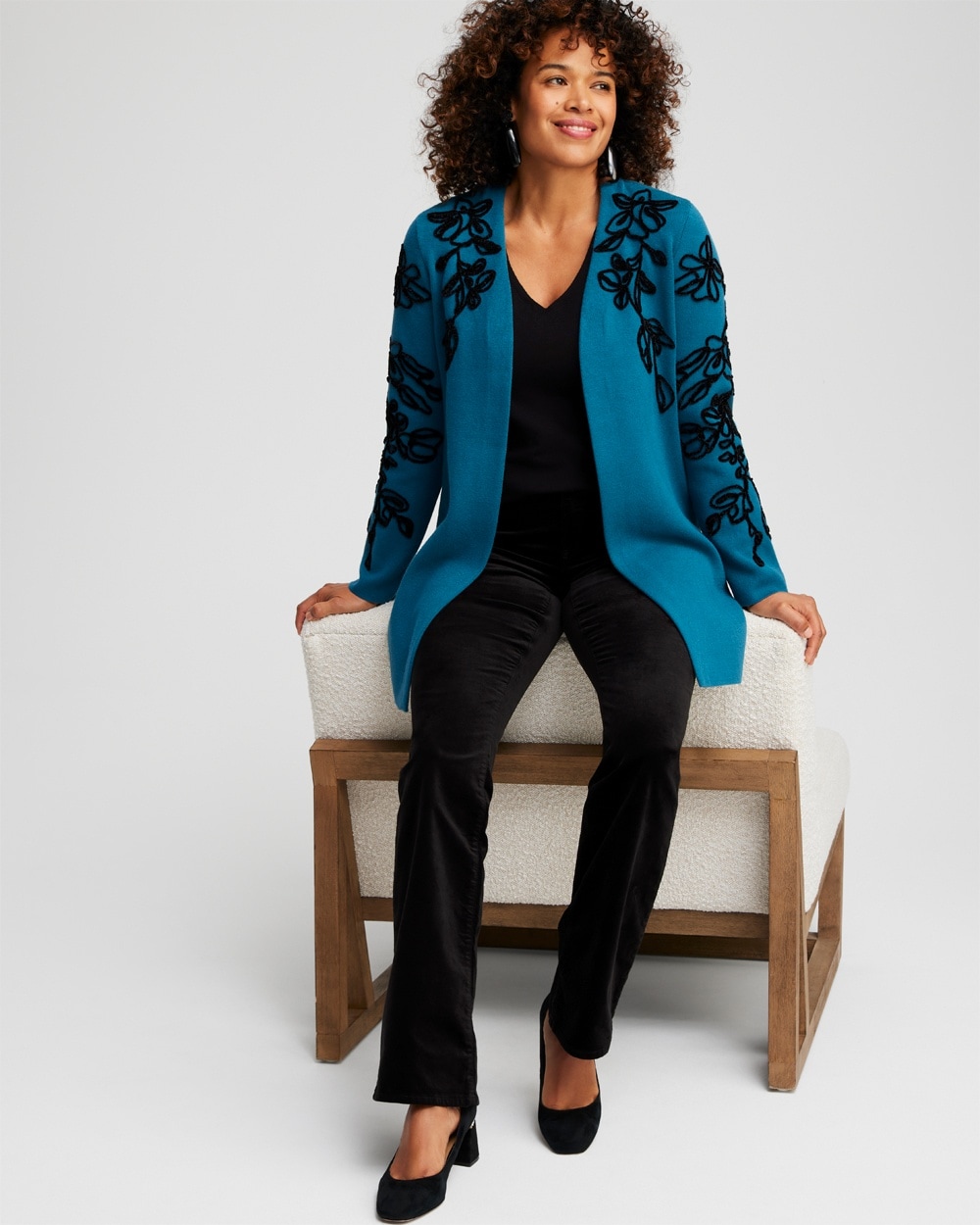 Chico's Sweaters | Chenille Soutache Cardigan Moonlit Teal