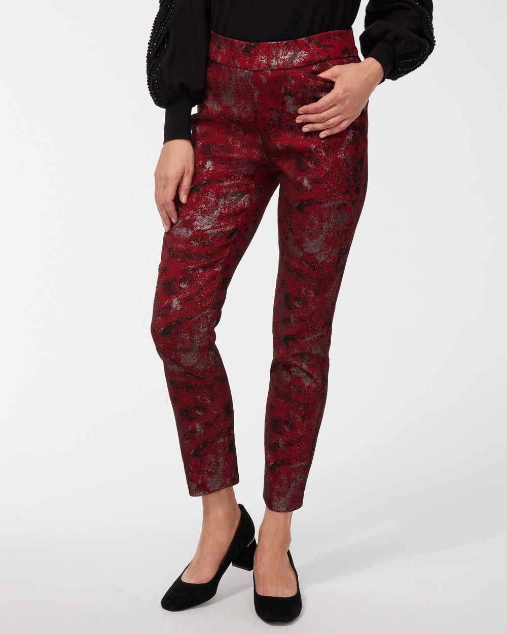 Chico's Pants | Brigitte Lurex Jacquard Ankle Pants Red