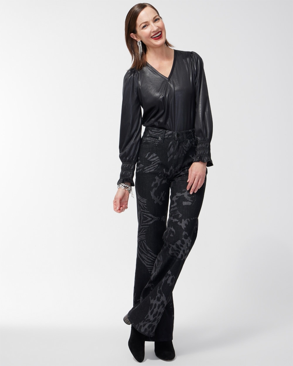 Chico's Best Sellers | Faux Leather Shirred Sleeve Top Black