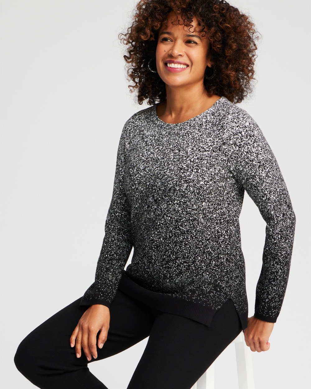 Chico's Sweaters | Zenergy Luxe® Cashmere Blend Ombre Sweatshirt Black