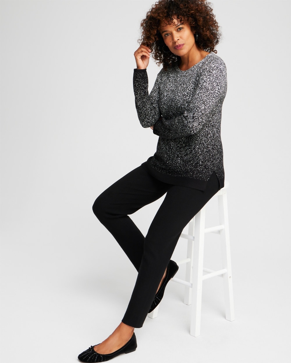 Chico's Sweaters | Zenergy Luxe® Cashmere Blend Ombre Sweatshirt Black