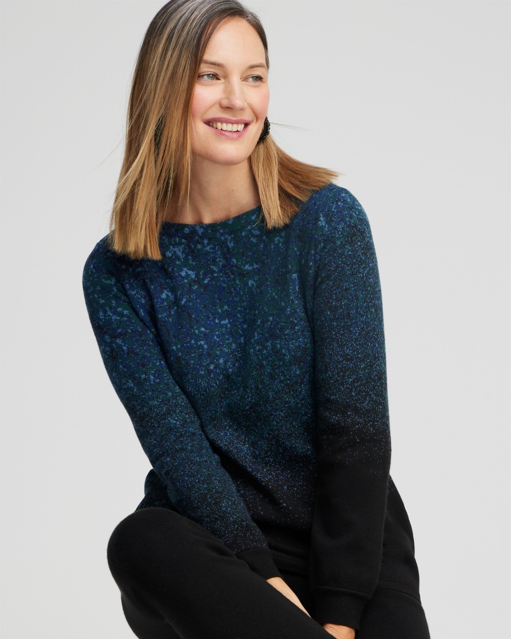 Chico's Sweaters | Zenergy Luxe® Cashmere Blend Ombre Pullover Moonlit Teal