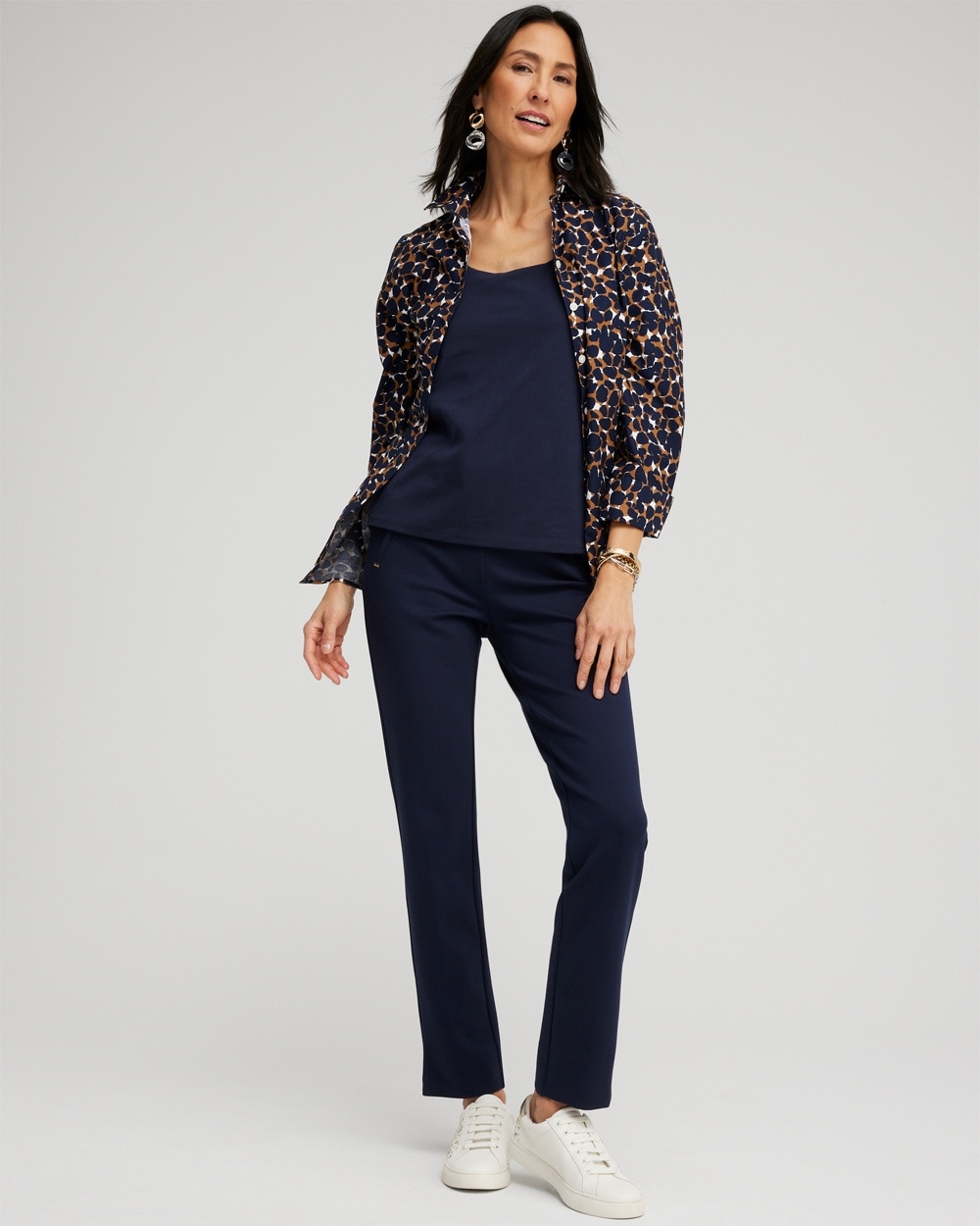 Chico's Tops | No Iron™ 3/4 Sleeve Mosaic Print Shirt Classic Navy