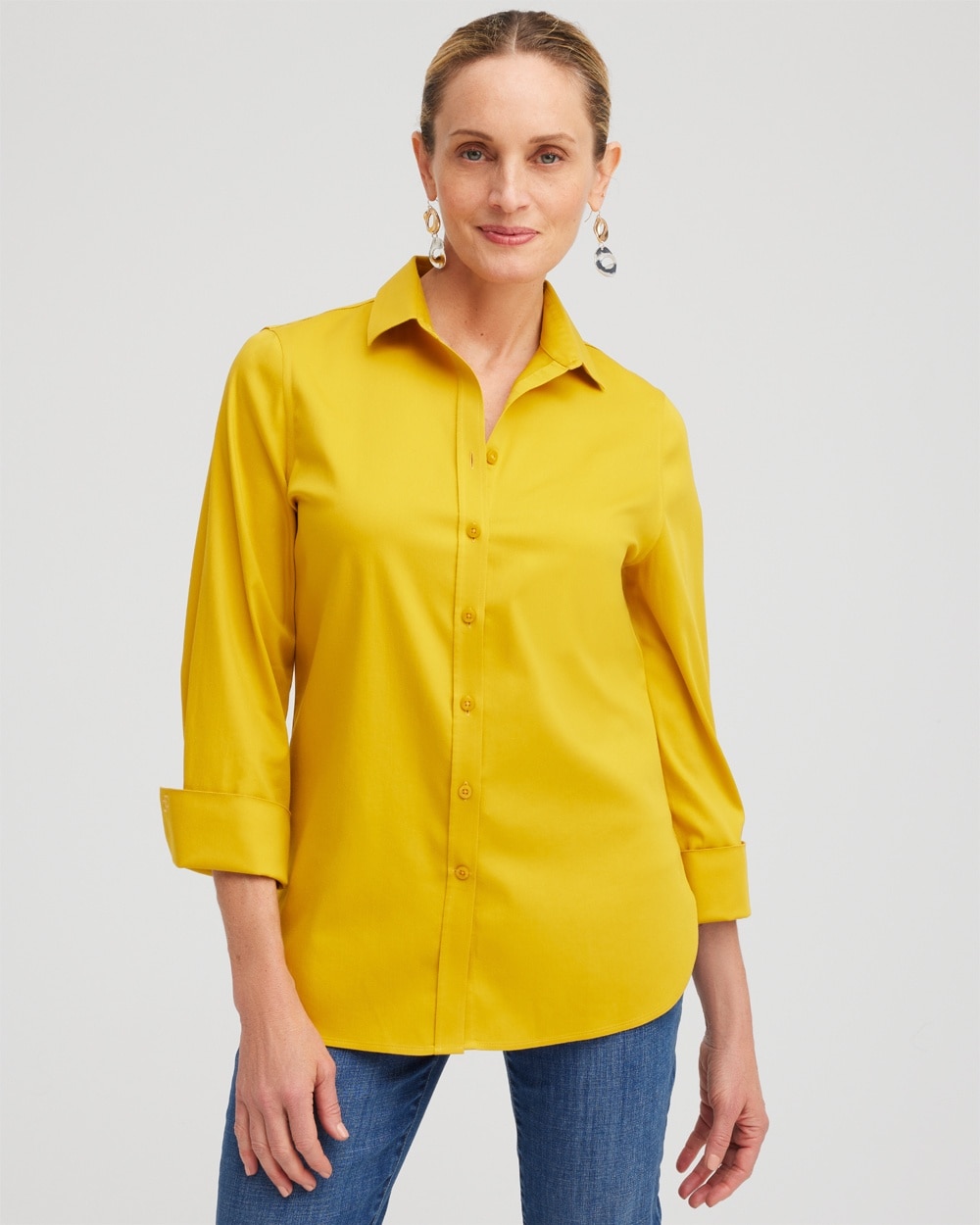 Chico's Tops | No Iron™ 3/4 Sleeve Shirt Golden Hour