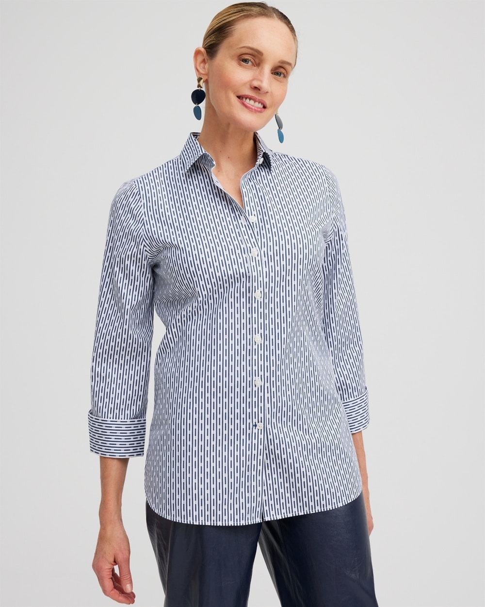 Chico's Tops | No Iron™ Stretch Dot Stripe Shirt Azores Blue