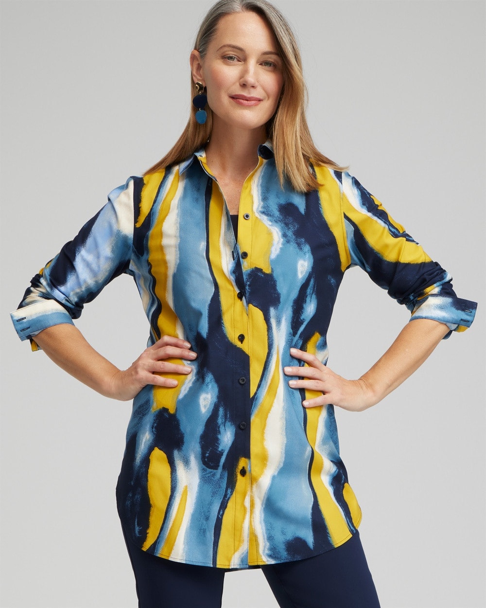 Chico's Tops | No Iron™ Stretch Swirl Print Tunic Classic Navy