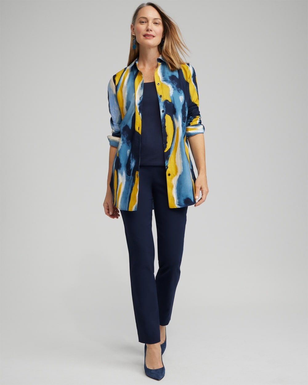 Chico's Tops | No Iron™ Stretch Swirl Print Tunic Classic Navy