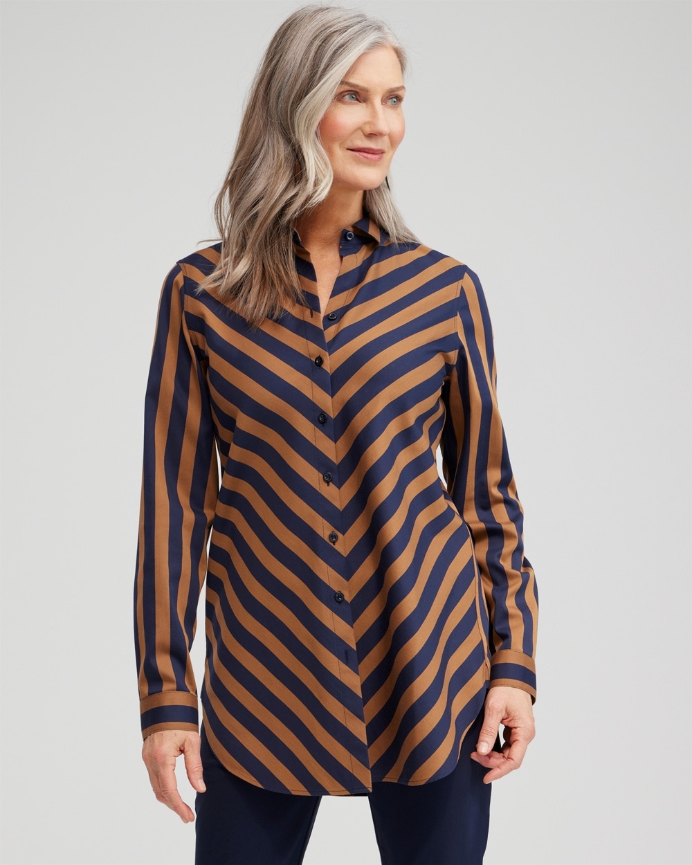 Chico's Tops | No Iron™ Stretch Stripe Tunic Classic Navy