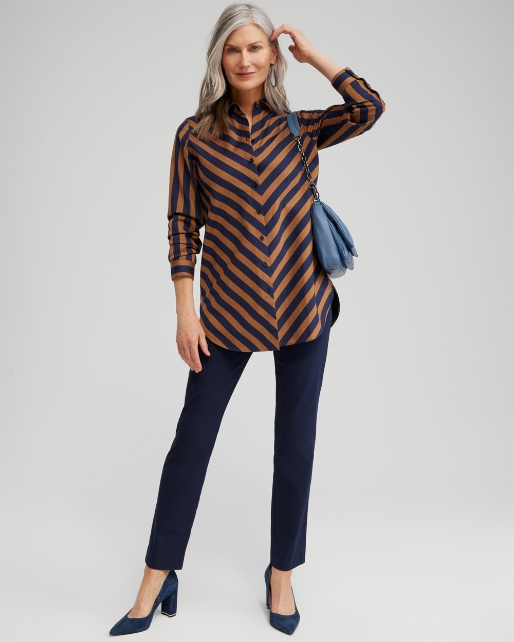 Chico's Tops | No Iron™ Stretch Stripe Tunic Classic Navy