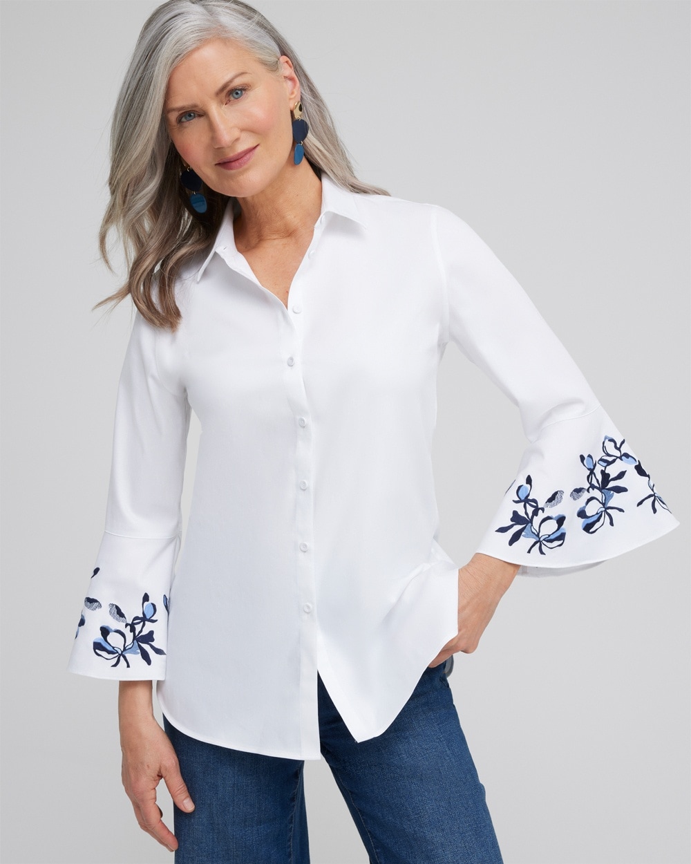 Chico's Tops | No Iron™ Stretch Flare Cuff Tunic Optic White