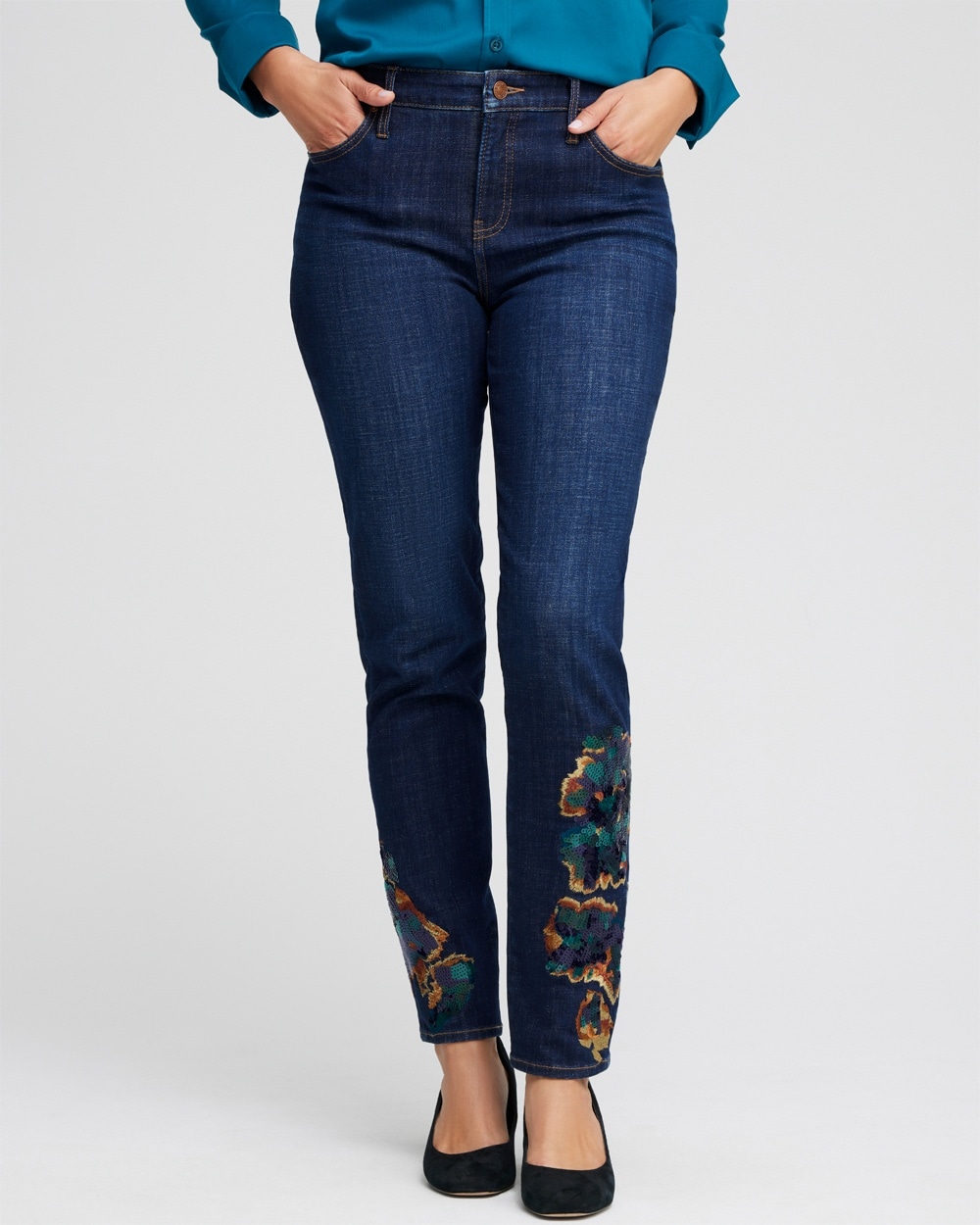 Chico's Jeans & Denim | Girlfriend Sequin Ankle Jeans Halton Street Indigo