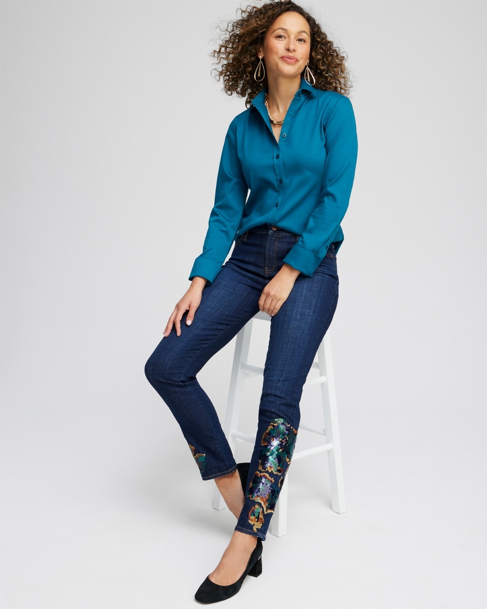 Chico's Jeans & Denim | Girlfriend Sequin Ankle Jeans Halton Street Indigo