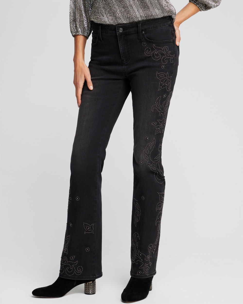 Chico's Jeans & Denim | Girlfriend Studded Flare Jeans Dark Mist Wash