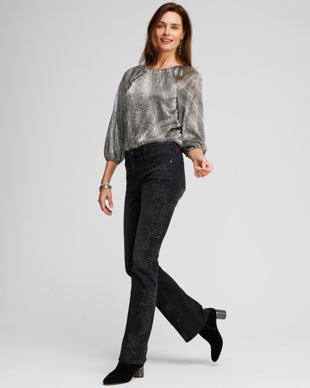 Chico's Jeans & Denim | Girlfriend Studded Flare Jeans Dark Mist Wash