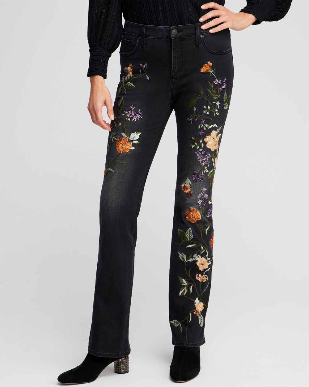 Chico's Jeans & Denim | Girlfriend Floral Flare Jeans Solstice Indigo