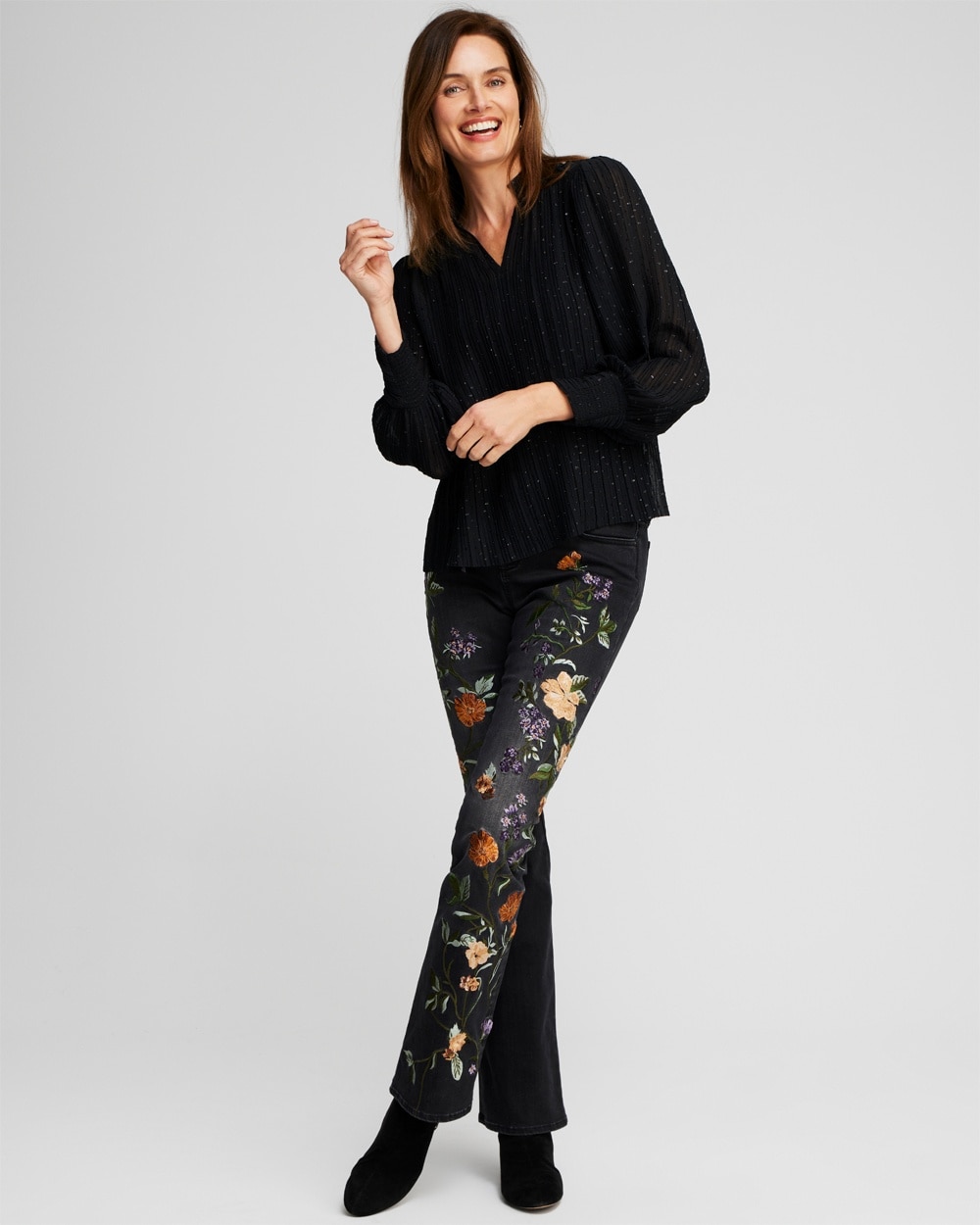 Chico's Jeans & Denim | Girlfriend Floral Flare Jeans Solstice Indigo